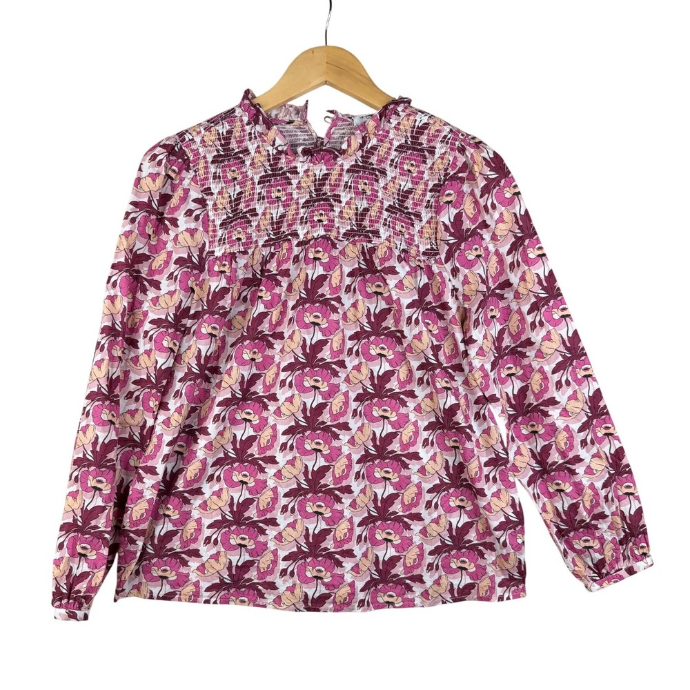 J. Crew Liberty Fabric Smocked Button Back Poppy Long Sleeve Blouse size Small